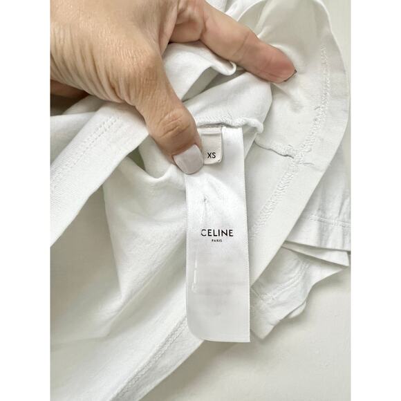 CELINE Paris Cotton Jersey Short Sleeve Crew Neck Cropped T-Shirt White Women XS - Picture 4 of 6